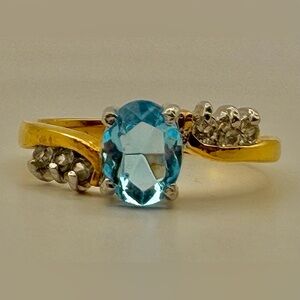 Estate sz8.75 plat 14k Baby blue sapphire & diamonds GIA stone bypass ring EUC